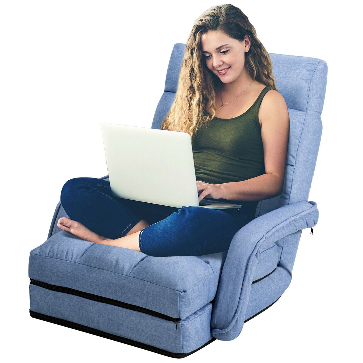Folding Lazy Floor Chair Sofa with Armrests and Pillow