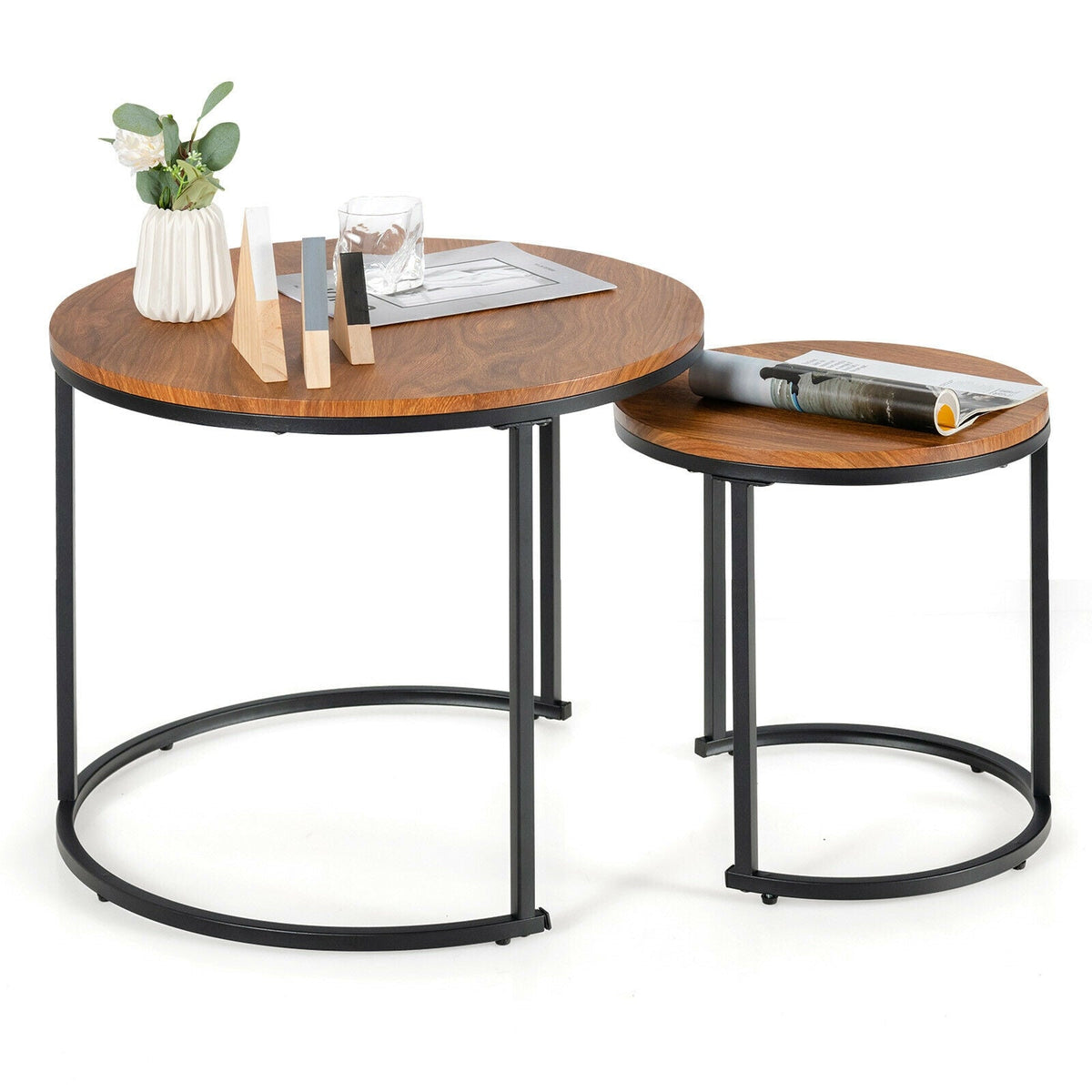 Set of 2 Modern Round Stacking Nesting Coffee Tables for Living Room
