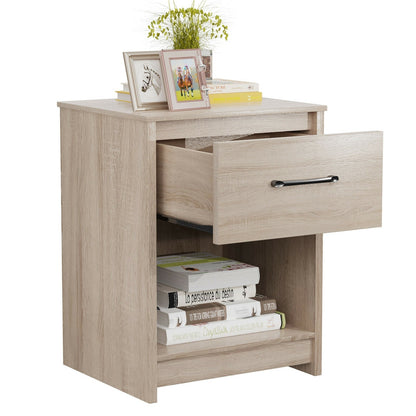 Wooden Nightstand with Drawer and Open Storage Compartment
