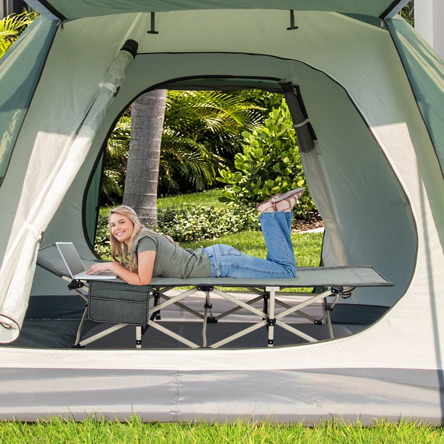 Wide Foldable Camping Cot with Carry Bag