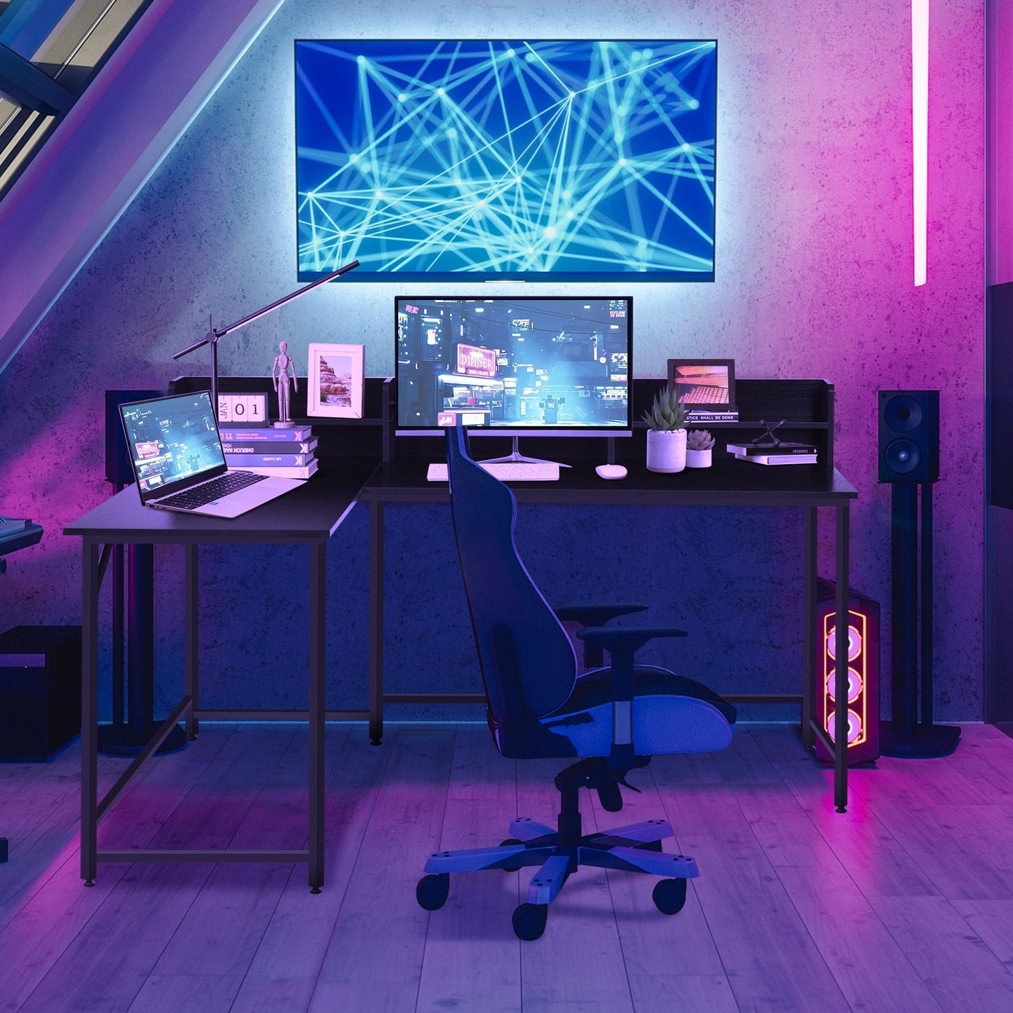 5.5 Inch L-shaped Computer Desk with Bookshelf