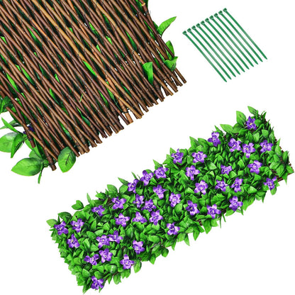 4 Pieces Expandable Faux Ivy Privacy Screen Fence Panel Pack with Flower
