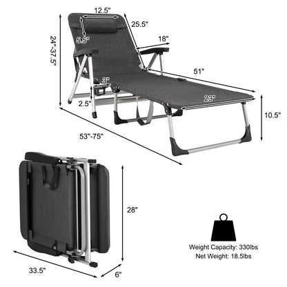 Beach Folding Chaise Lounge Recliner with 7 Adjustable Position
