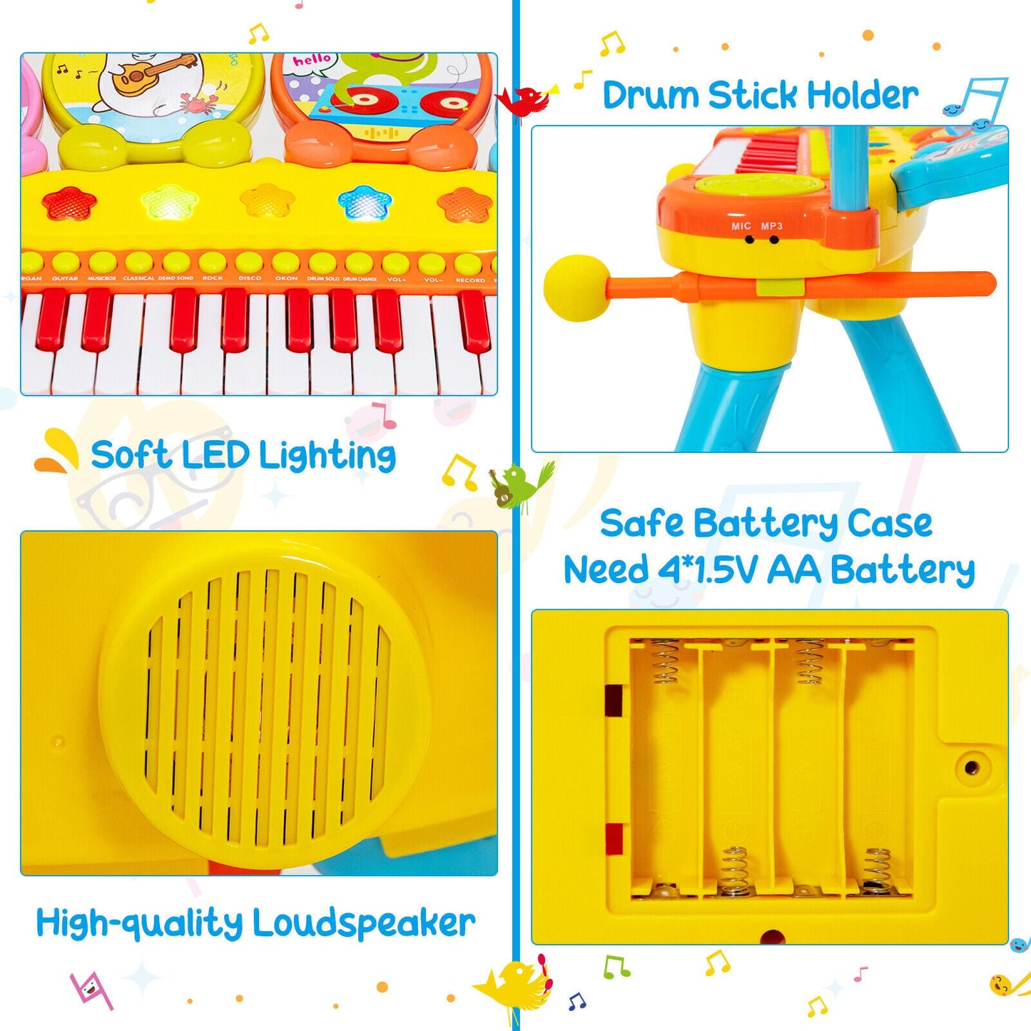 24-Key Piano Keyboard DJ Drum Combination with Microphone and MP3