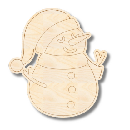 Unfinished Wood Etched Cute Snowman Shape | Paint By Line Crafts | up to 30" DIY