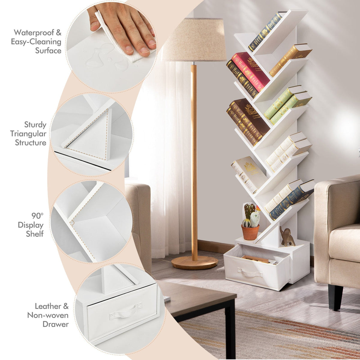 10-tier Tree Bookshelf with Drawer Free