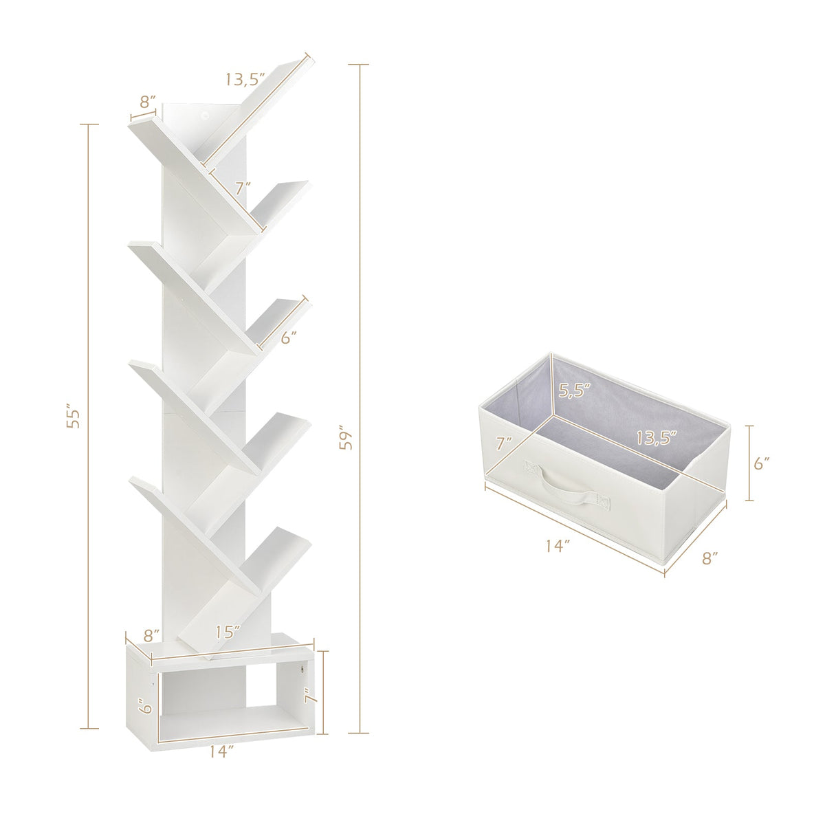 10-tier Tree Bookshelf with Drawer Free