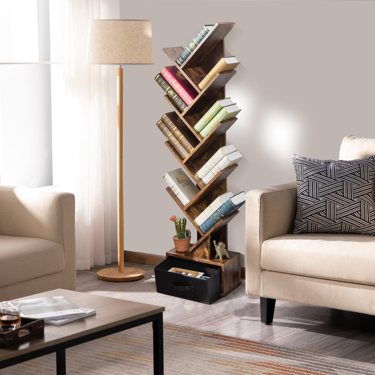 10-tier Tree Bookshelf with Drawer Free