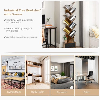 10-tier Tree Bookshelf with Drawer Free
