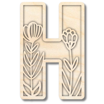 Unfinished Wood Layered Themed Letters | Wild Flowers | A-Z | 2 Piece | up to 24"