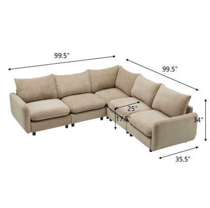 Sectional Sofa Modular Velvet Camel 5 Seat 99 In Eucalyptus Frame