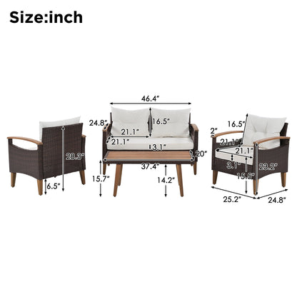 Outdoor Rattan Sofa Set 4 Piece Modular Beige