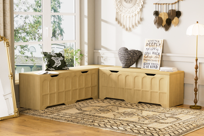Storage Bench L-Shape 3 Piece MDF Natural Padded Seat 63x63x19 In 360 LB