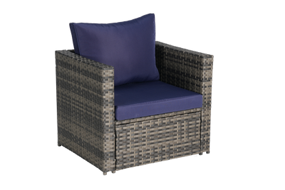 Outdoor Sectional Set PE Rattan Steel Dark Blue 4 Piece Seats 6 380 LB