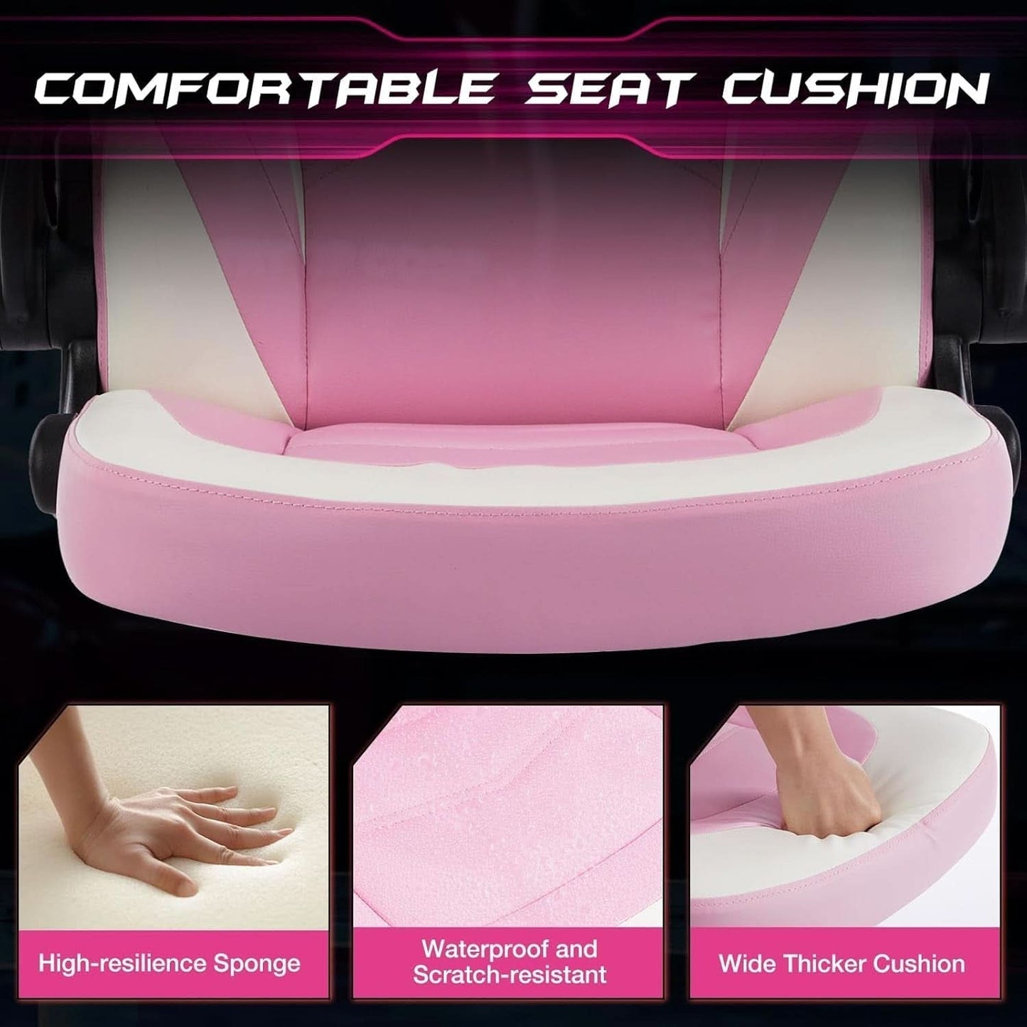 Pink Ergonomic Gaming Desk Chair With Adjustable Armrests