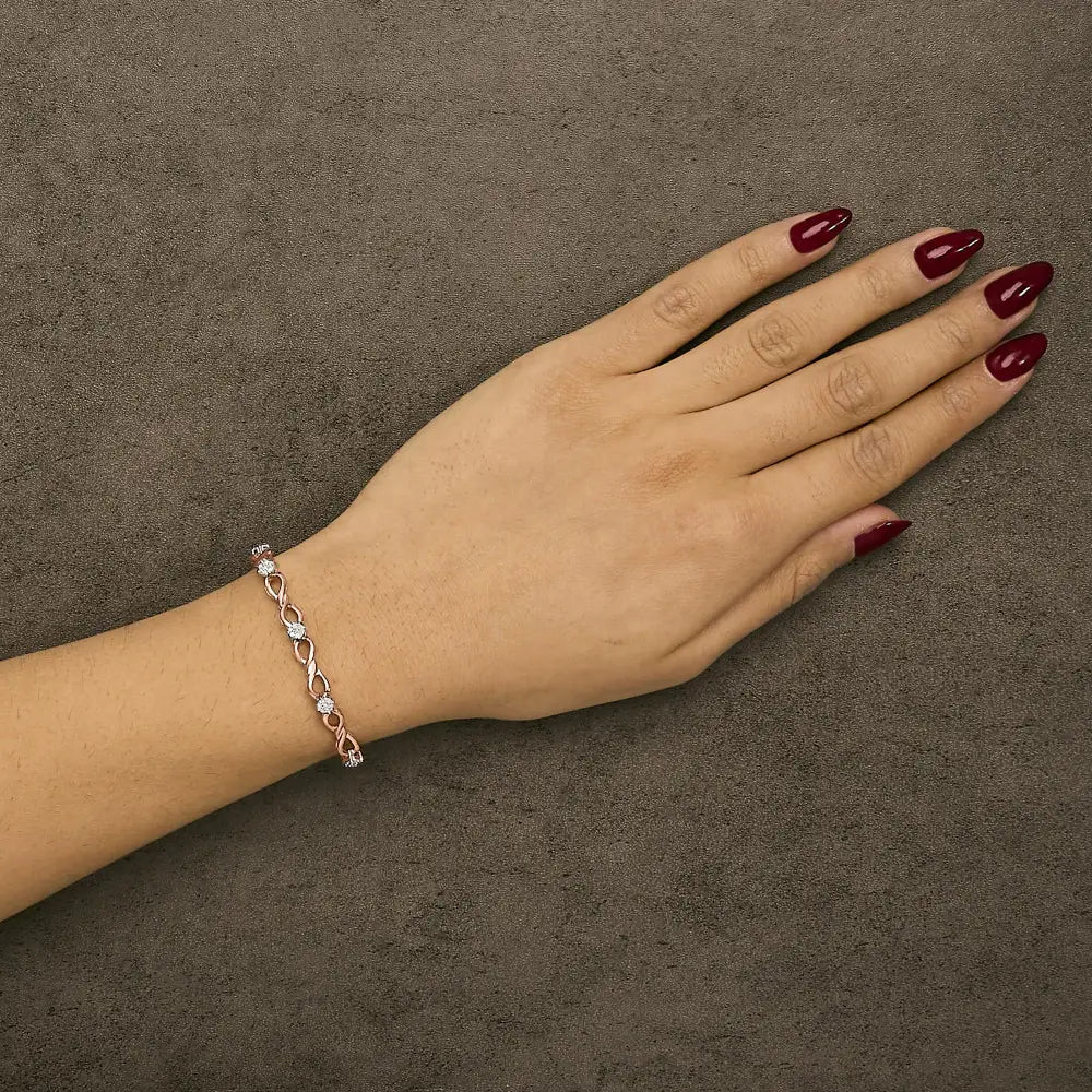 1/2 Cttw Diamond Infinity Link Bracelet in Rose Gold Plated Silver