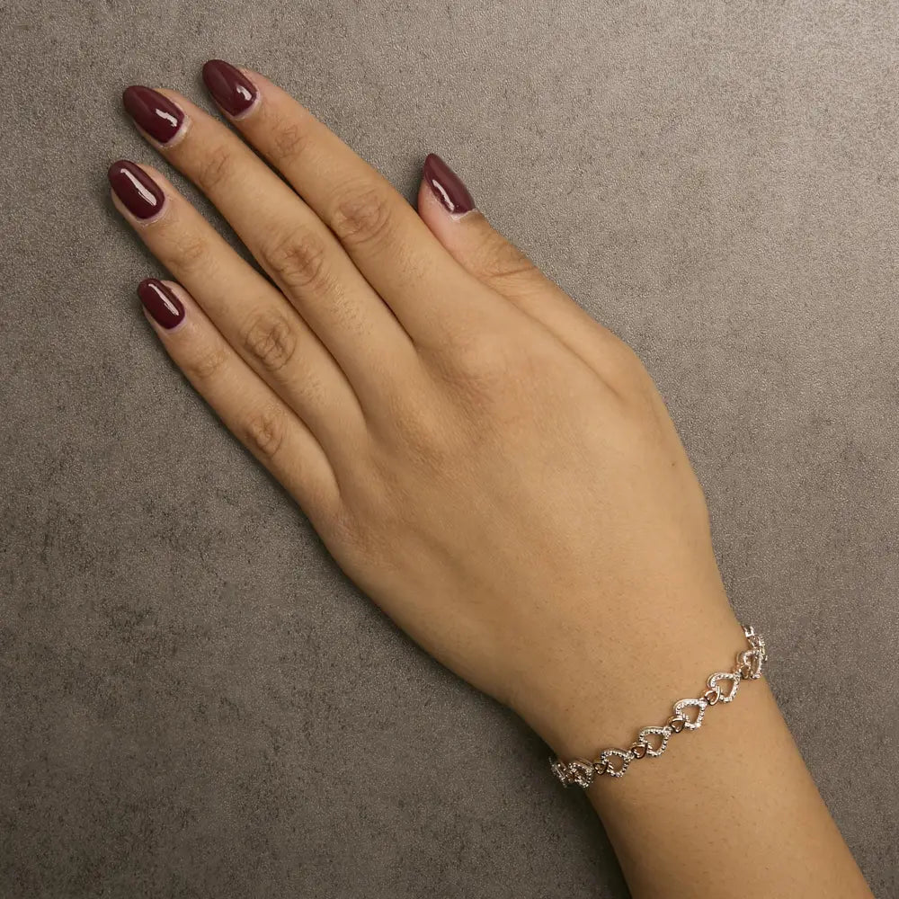 1/4 Cttw Diamond Heart Link Bracelet in 10K Rose Gold Plated Silver 7.25in