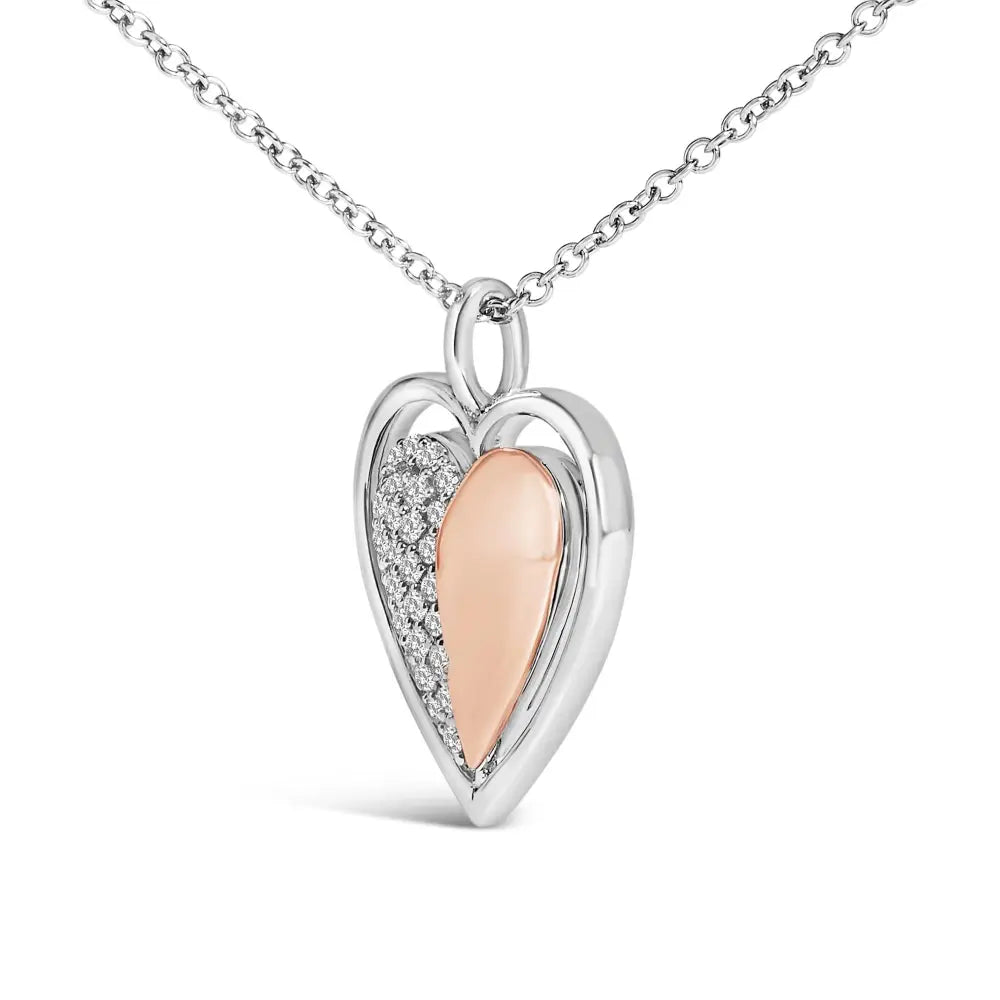 Two-Tone Heart Pendant Necklace with 1/5 Cttw Diamonds in 10K Rose Gold