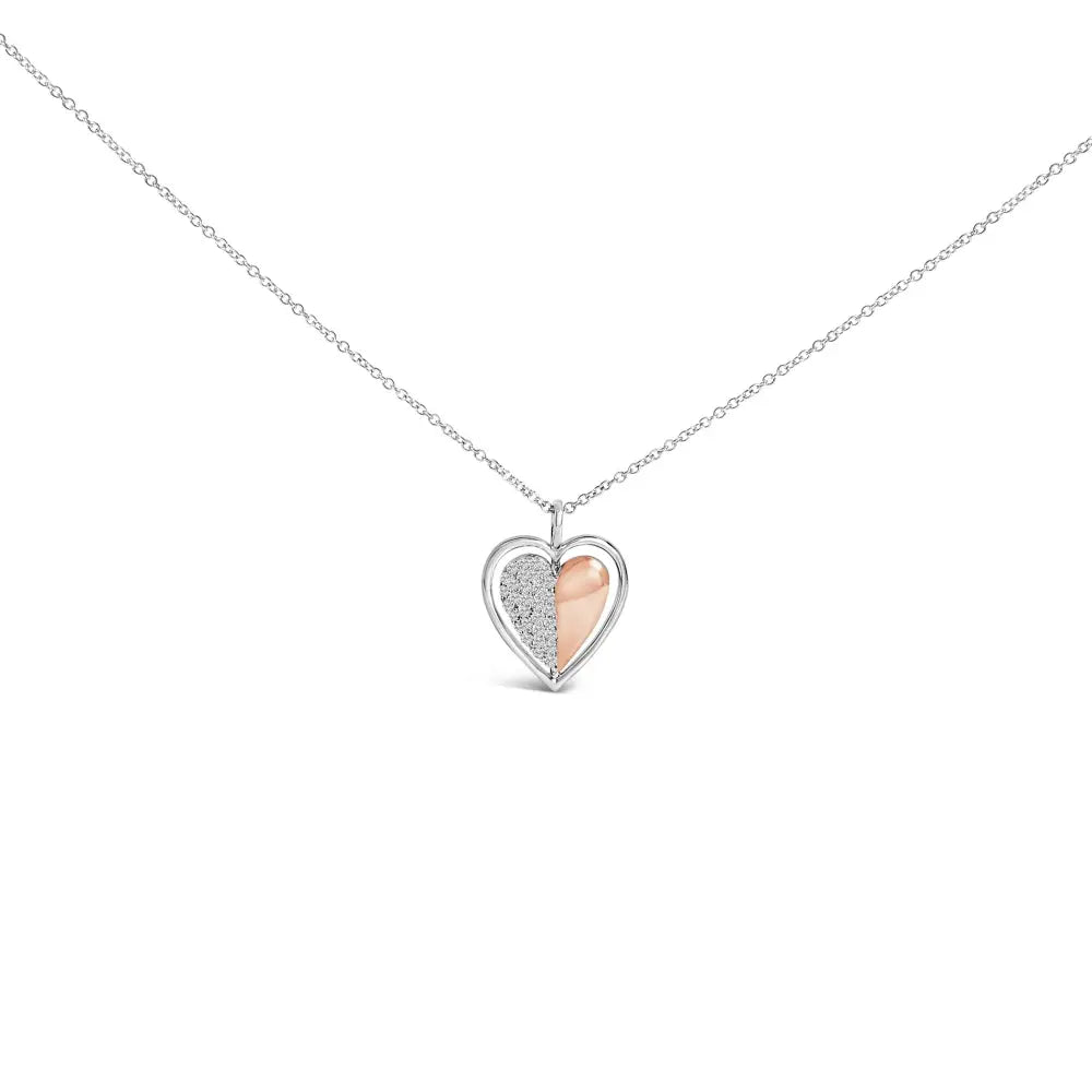 Two-Tone Heart Pendant Necklace with 1/5 Cttw Diamonds in 10K Rose Gold