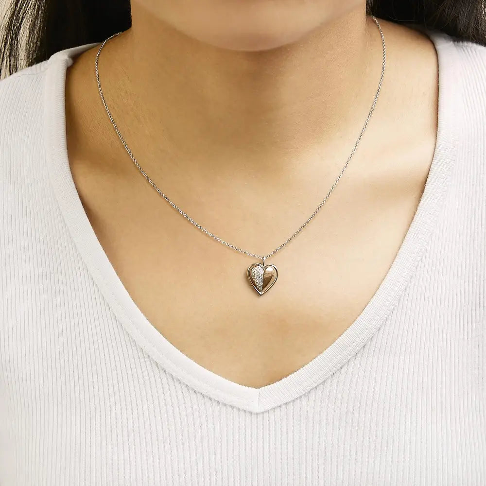Two-Tone Heart Pendant Necklace with 1/5 Cttw Diamonds in 10K Rose Gold