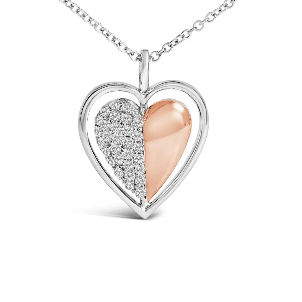 Two-Tone Heart Pendant Necklace with 1/5 Cttw Diamonds in 10K Rose Gold