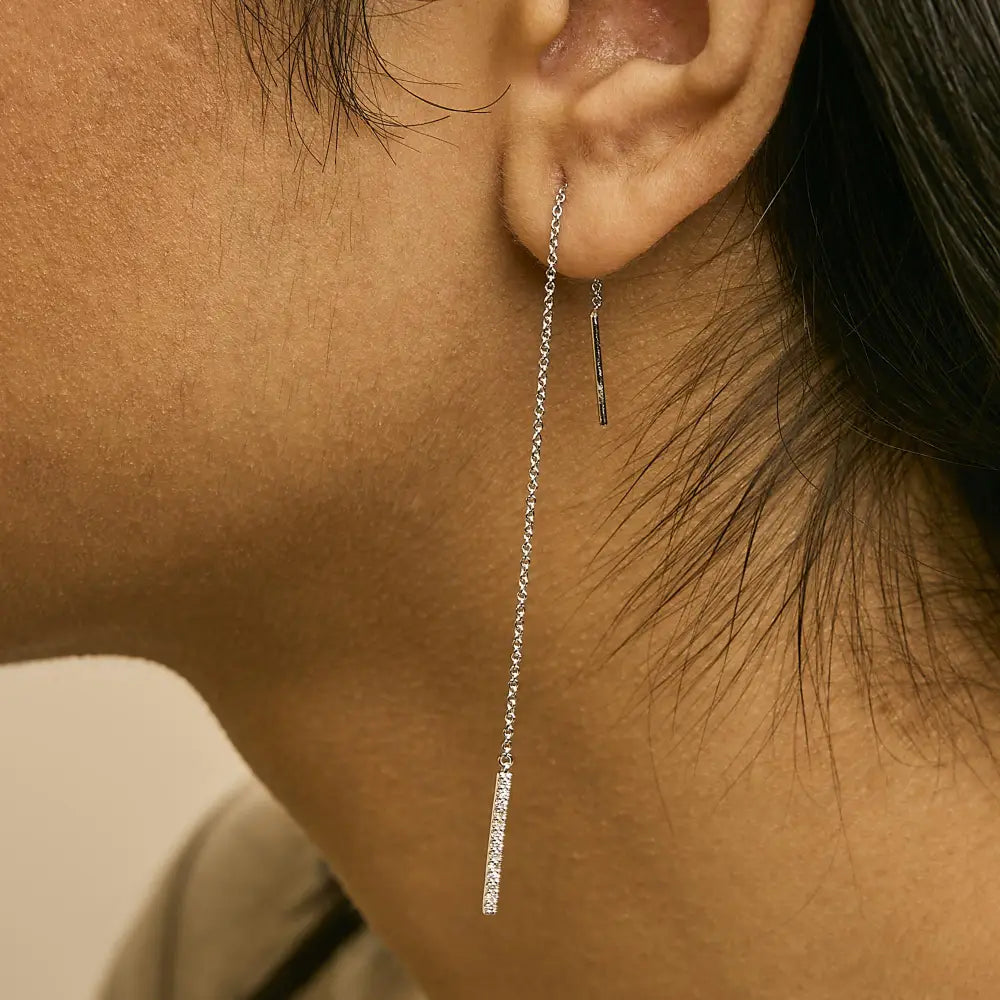 1/10 Cttw Diamond Threader Earrings in 10K White Gold