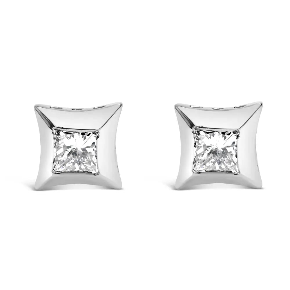 1/2 cttw Invisible Set Princess Cut Diamond Studs in 10K White Gold