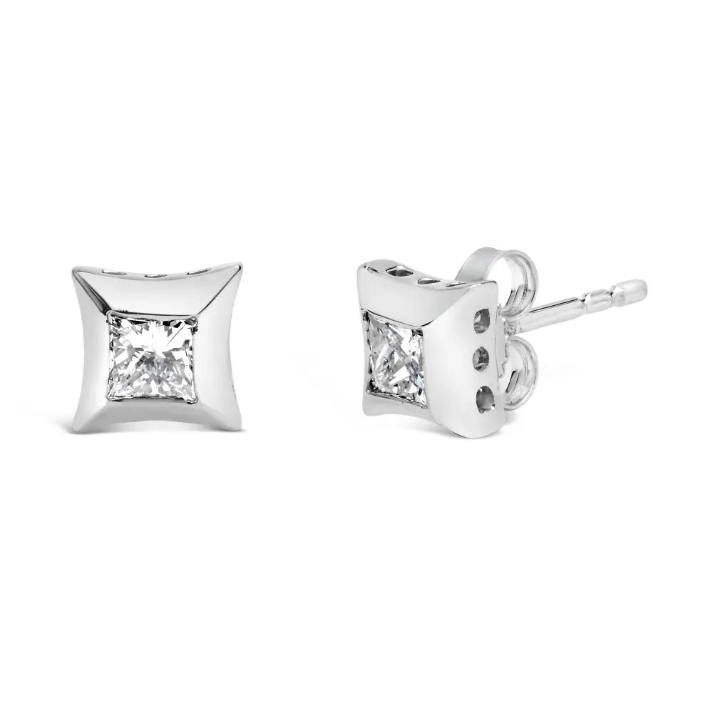1/2 cttw Invisible Set Princess Cut Diamond Studs in 10K White Gold