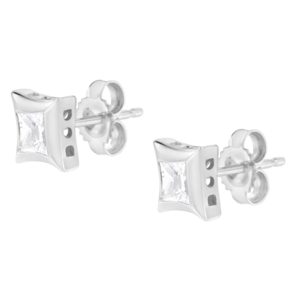 1/2 cttw Invisible Set Princess Cut Diamond Studs in 10K White Gold