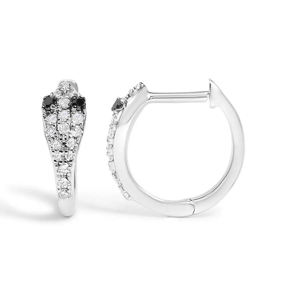Diamond Snake Eye Halo Huggy Hoop Earrings in 10K White Gold 1/5 cttw