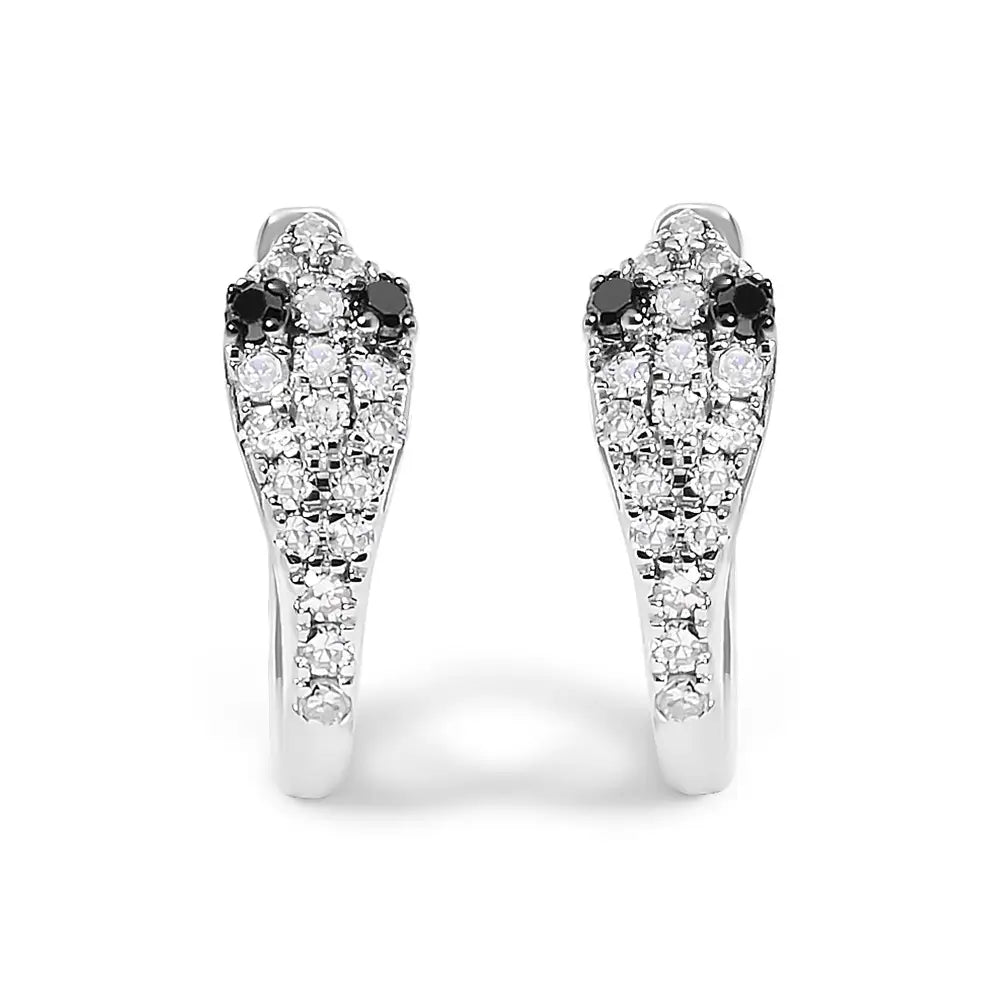 Diamond Snake Eye Halo Huggy Hoop Earrings in 10K White Gold 1/5 cttw