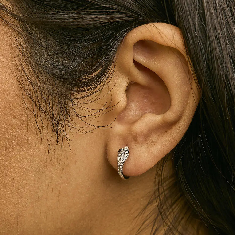 Diamond Snake Eye Halo Huggy Hoop Earrings in 10K White Gold 1/5 cttw
