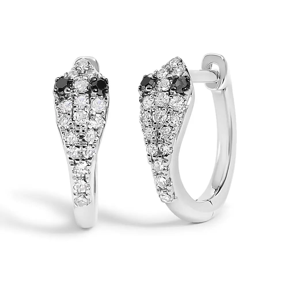Diamond Snake Eye Halo Huggy Hoop Earrings in 10K White Gold 1/5 cttw