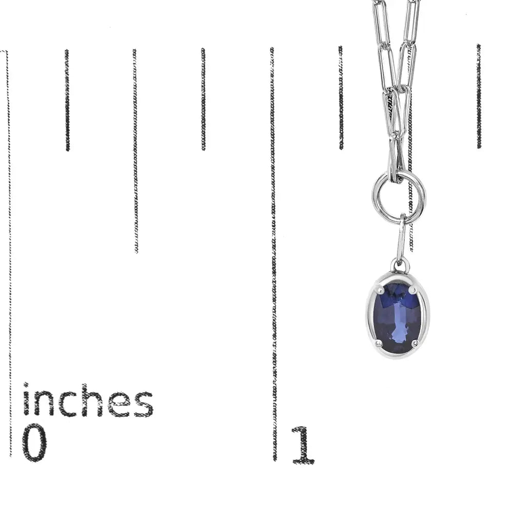 Blue Sapphire Paperclip Pendant Necklace in 10K White Gold 18 Inches