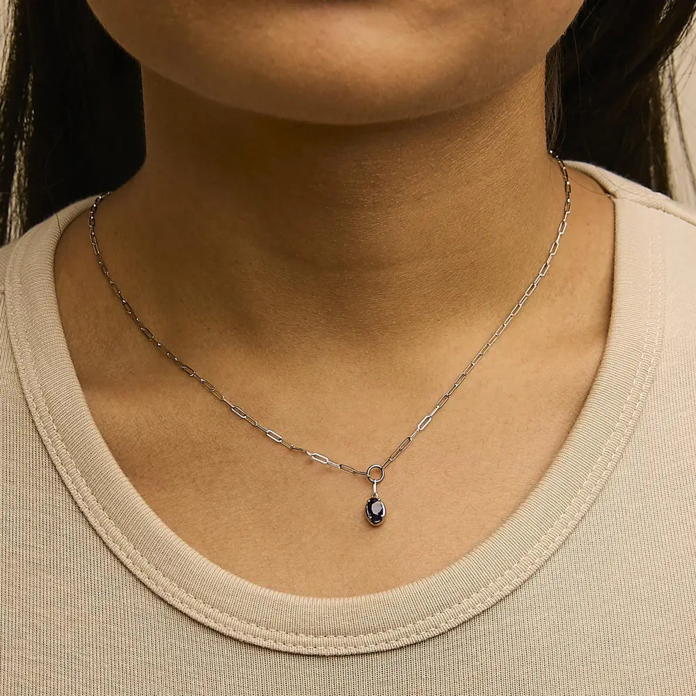 Blue Sapphire Paperclip Pendant Necklace in 10K White Gold 18 Inches