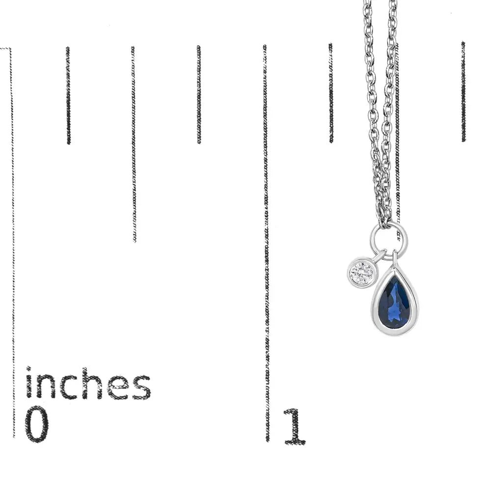 10K White Gold Pear Blue Sapphire and Diamond Pendant Necklace 18 Inches