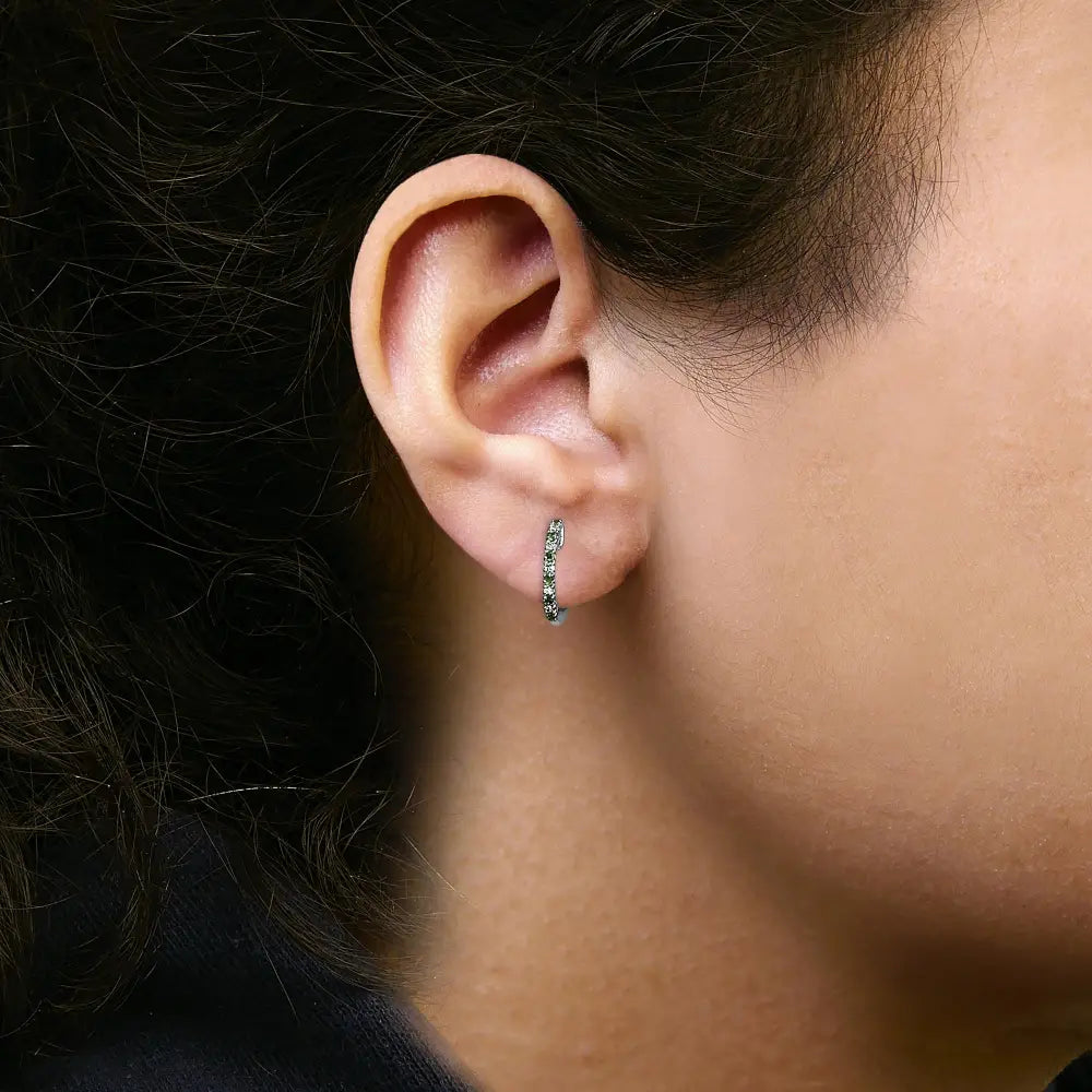 Emerald and Diamond Huggy Hoop Earrings in 10k White Gold