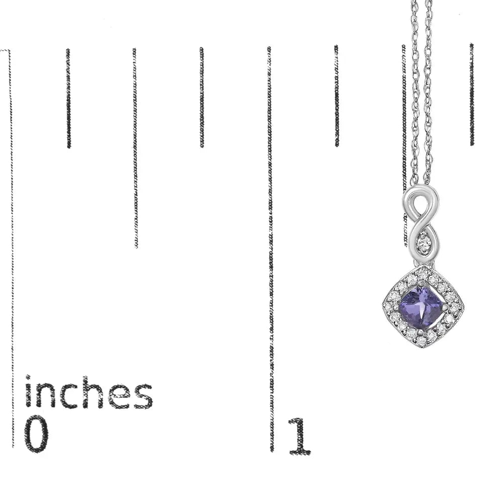 10K White Gold Cushion Tanzanite and Diamond Accent Drop Necklace 18