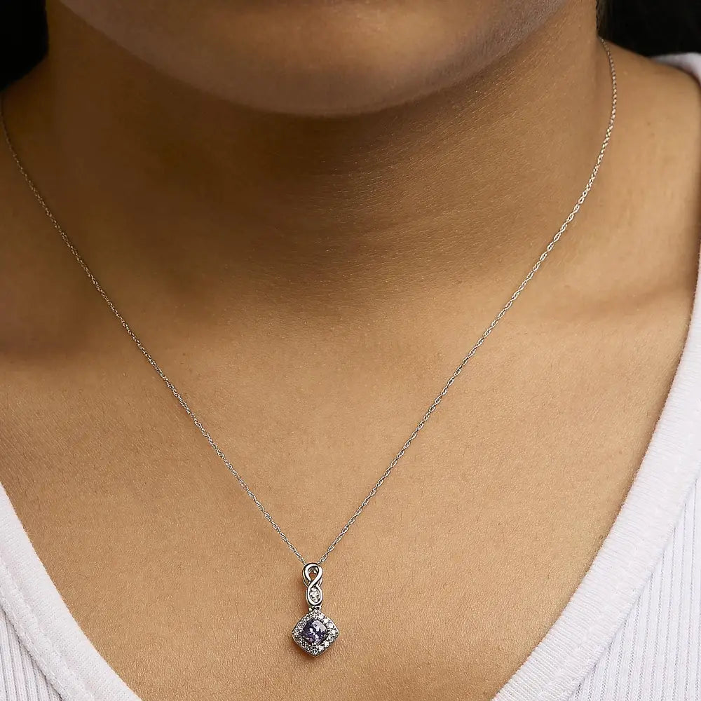 10K White Gold Cushion Tanzanite and Diamond Accent Drop Necklace 18