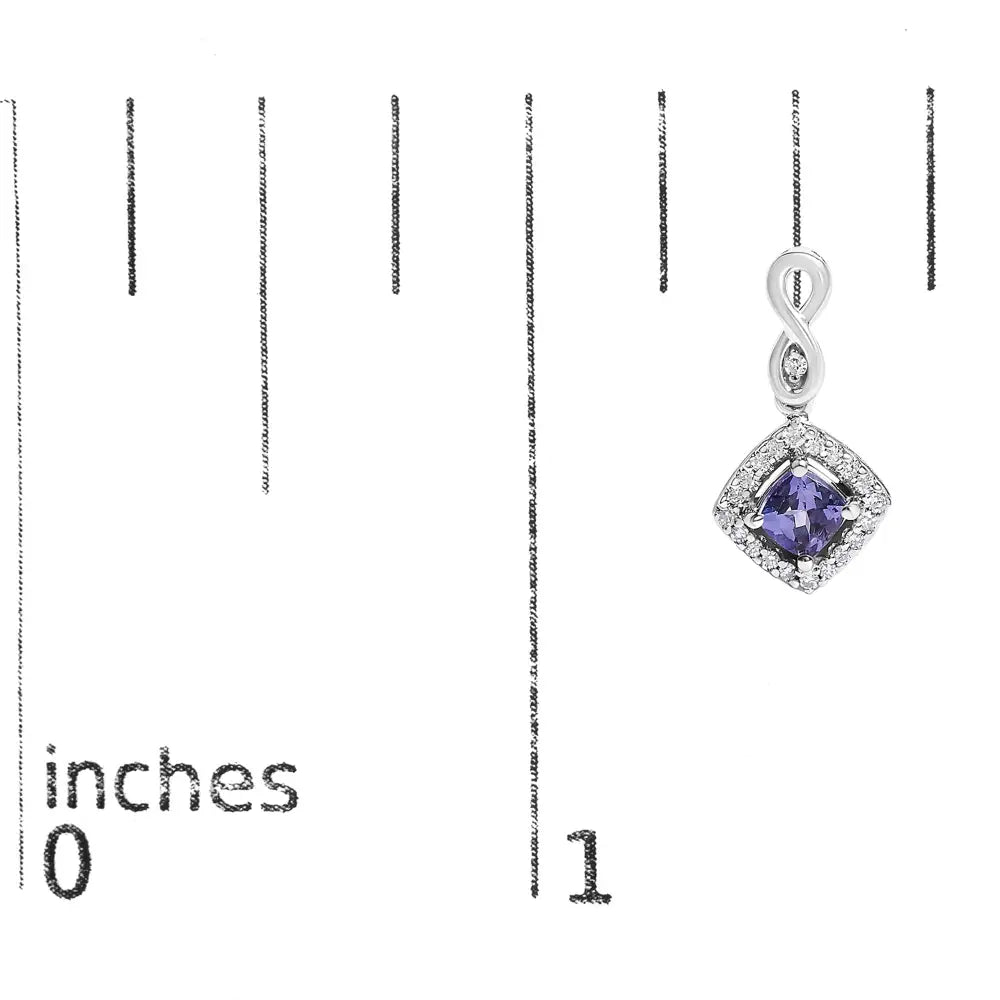 10K White Gold Tanzanite and Diamond Cushion Halo Drop Earrings
