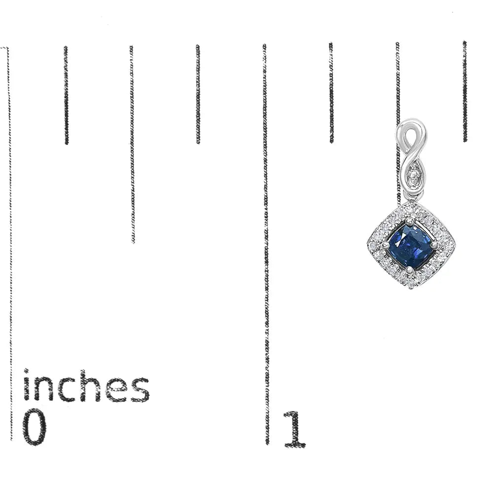 10K White Gold Blue Sapphire and Diamond Cushion Halo Drop Earrings