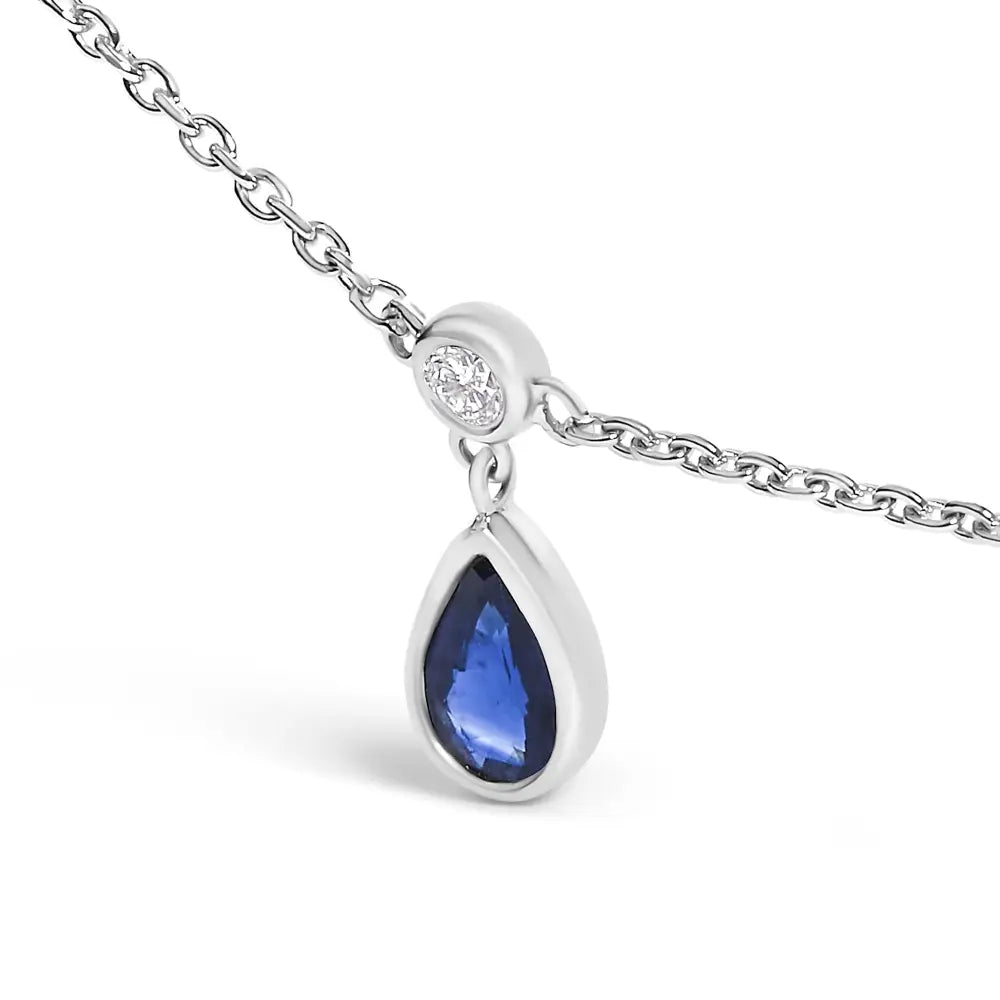Pear Blue Sapphire and Diamond Station Necklace in 10K White Gold 18