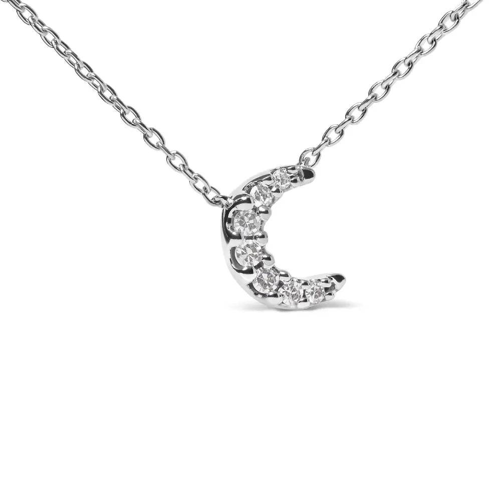 Diamond Crescent Moon Pendant Necklace in 10K White Gold with 7 Diamonds