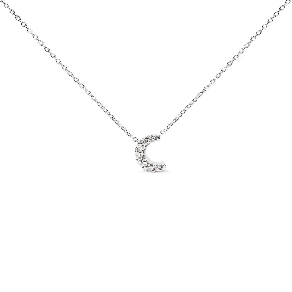 Diamond Crescent Moon Pendant Necklace in 10K White Gold with 7 Diamonds