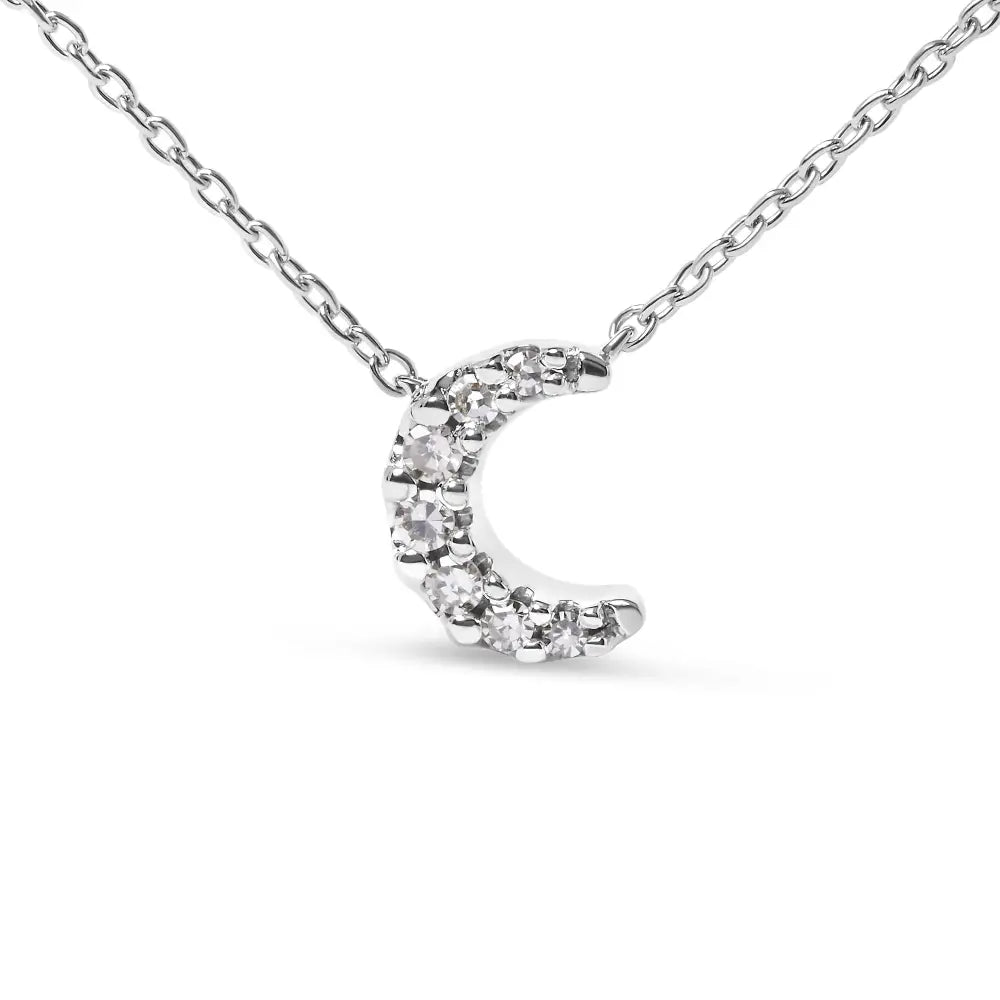 Diamond Crescent Moon Pendant Necklace in 10K White Gold with 7 Diamonds