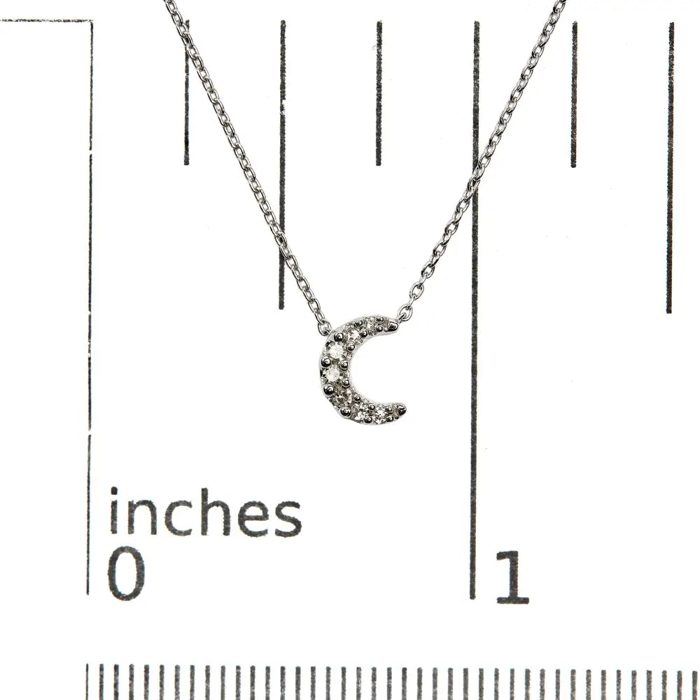 Diamond Crescent Moon Pendant Necklace in 10K White Gold with 7 Diamonds