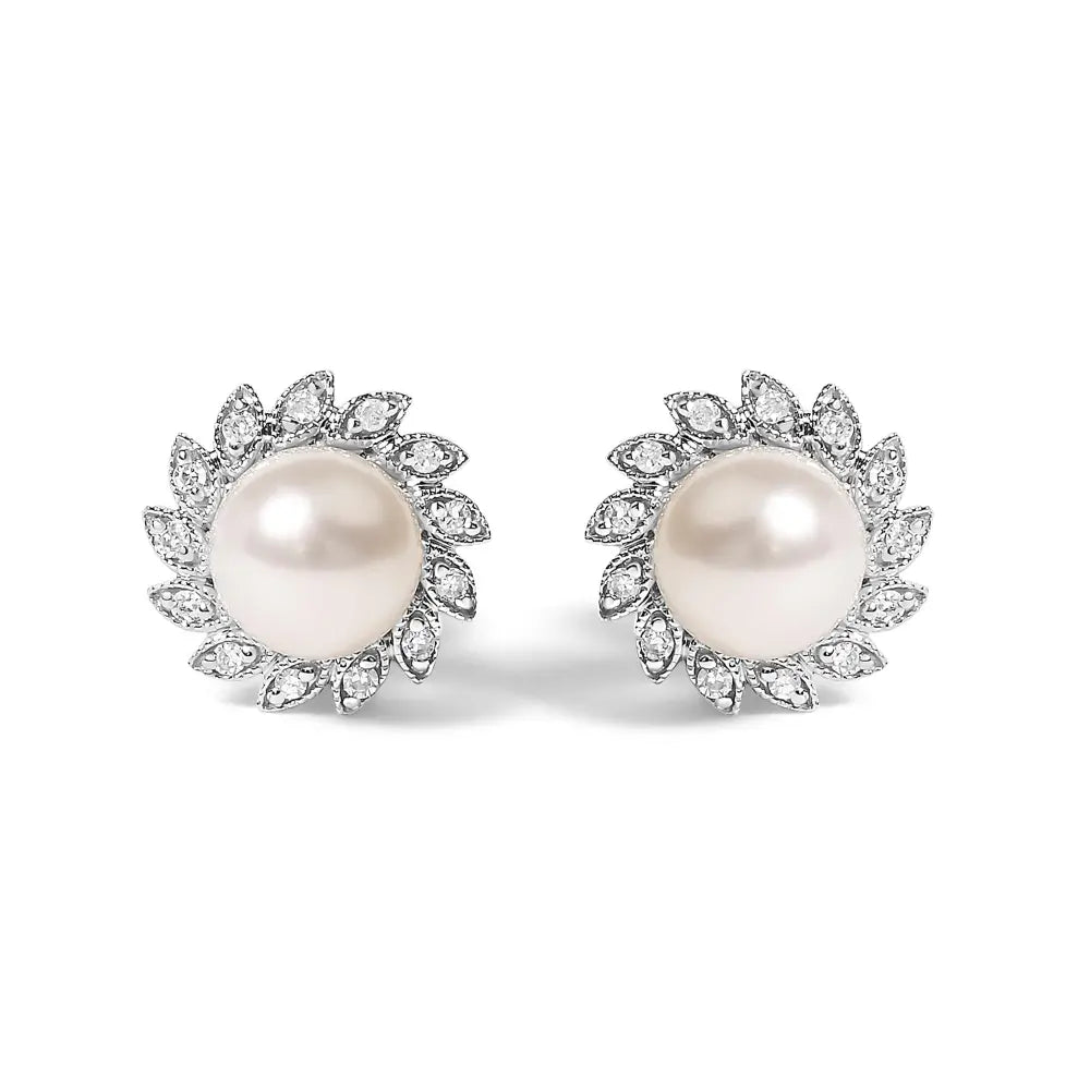 10K White Gold South Sea Pearl and Diamond Halo Stud Earrings