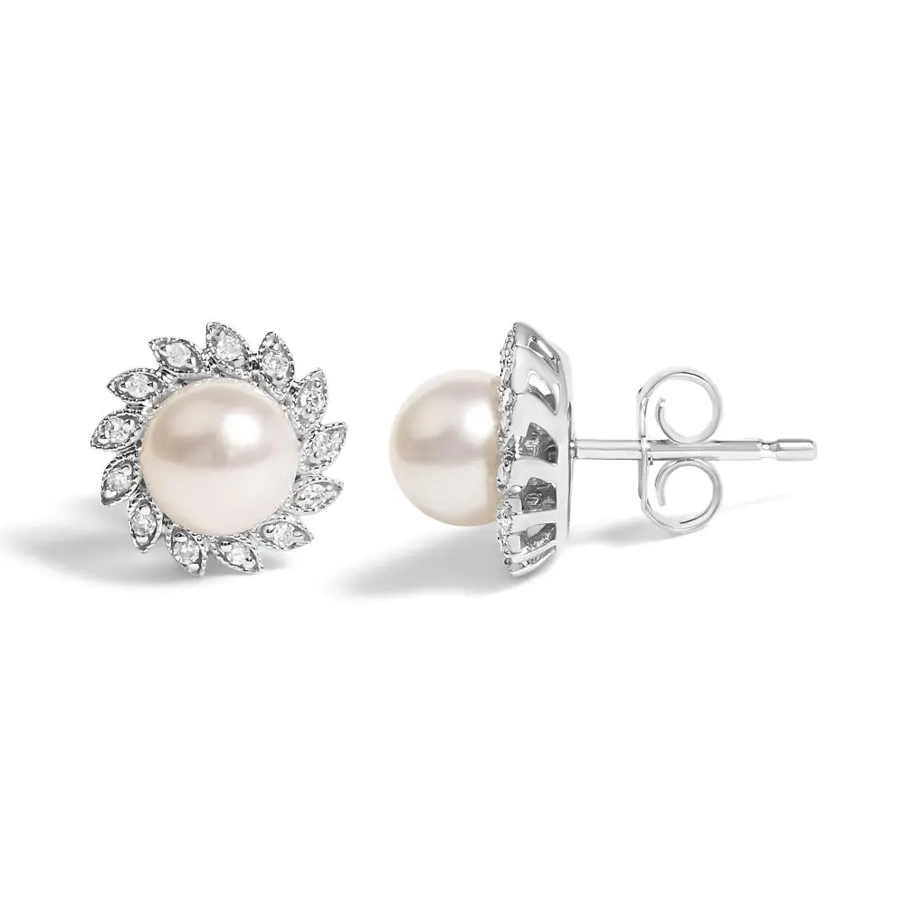 10K White Gold South Sea Pearl and Diamond Halo Stud Earrings