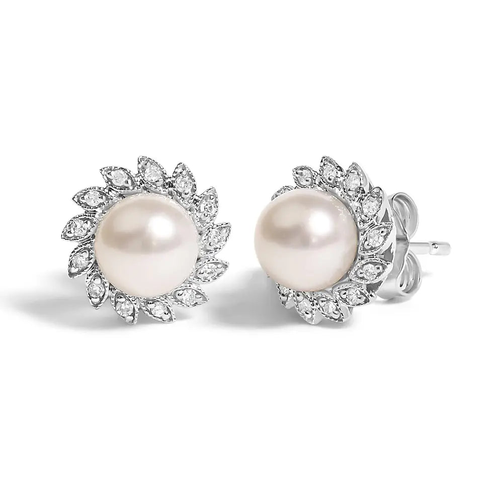10K White Gold South Sea Pearl and Diamond Halo Stud Earrings