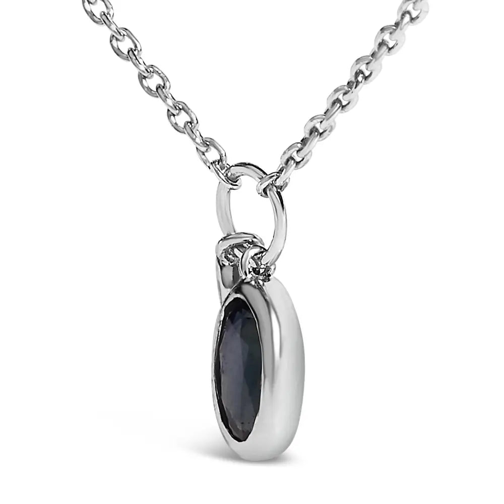10K White Gold Oval Blue Sapphire and Diamond Double Charm Necklace 18
